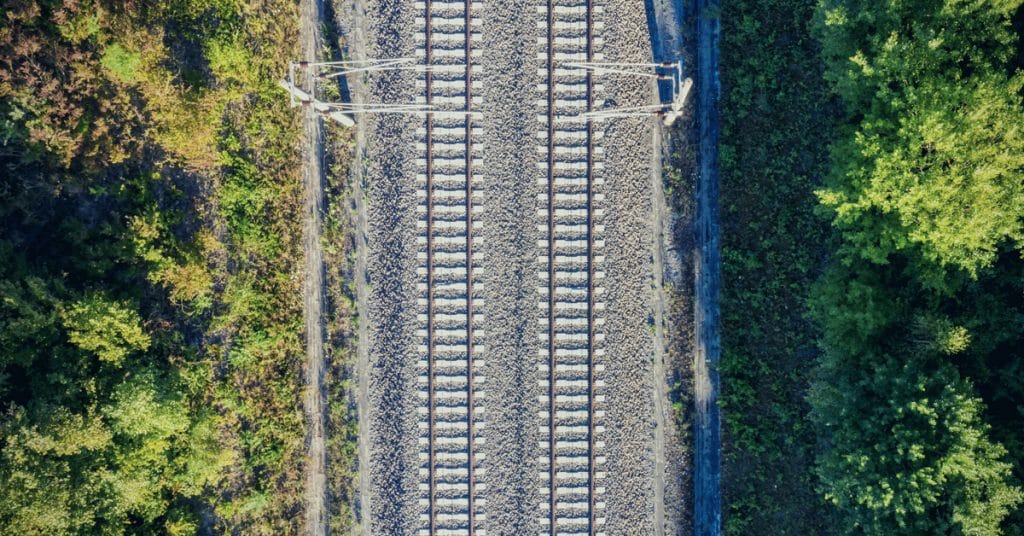 Aerial view of rail tracks