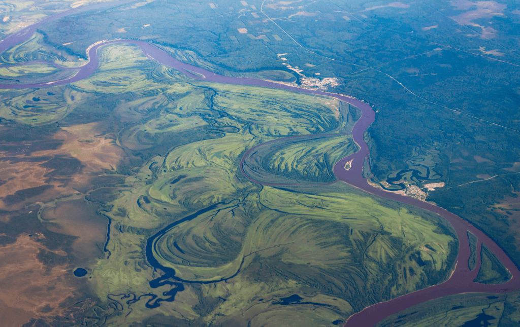 Aerial view of farmland and country side