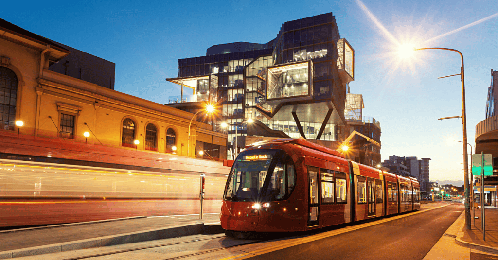 Newcastle light rail with motion blur
