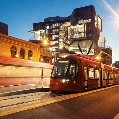 Newcastle light rail with motion blur
