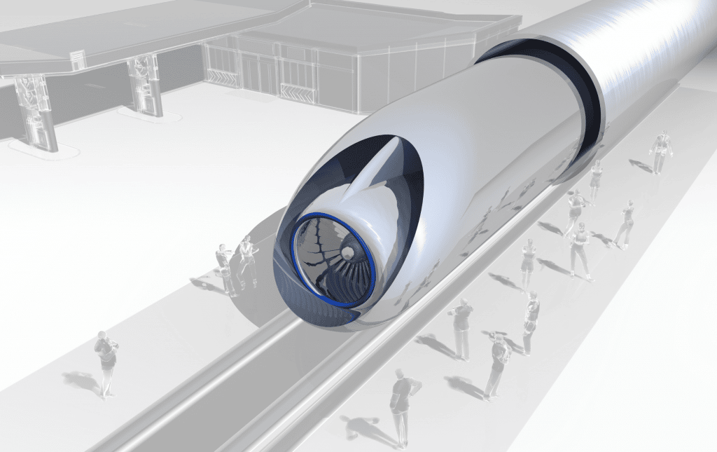 3D rendering of hyperloop train on platform