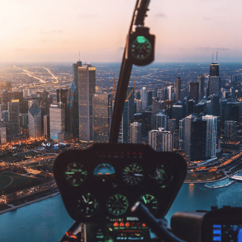 View of cityscape from inside a helicopter