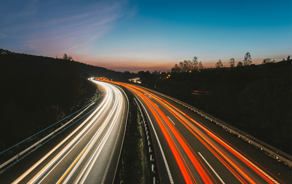 A highway with traffic light trails
