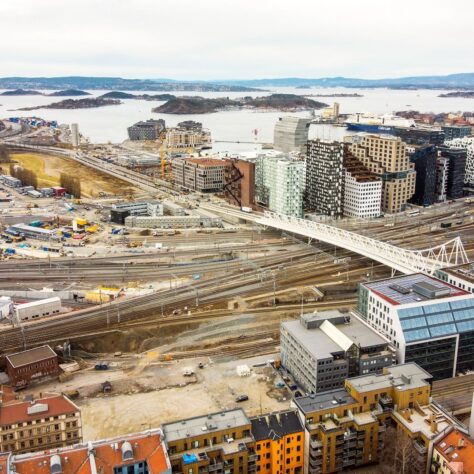 Drone billede over byggeplads ved Oslo Station