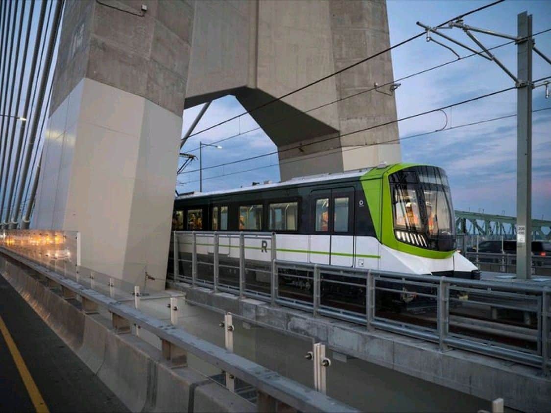 The Samuel De Champlain Bridge in Canada opens to train traffic