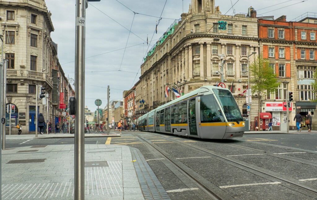 Dublin city centre with LUAS tram