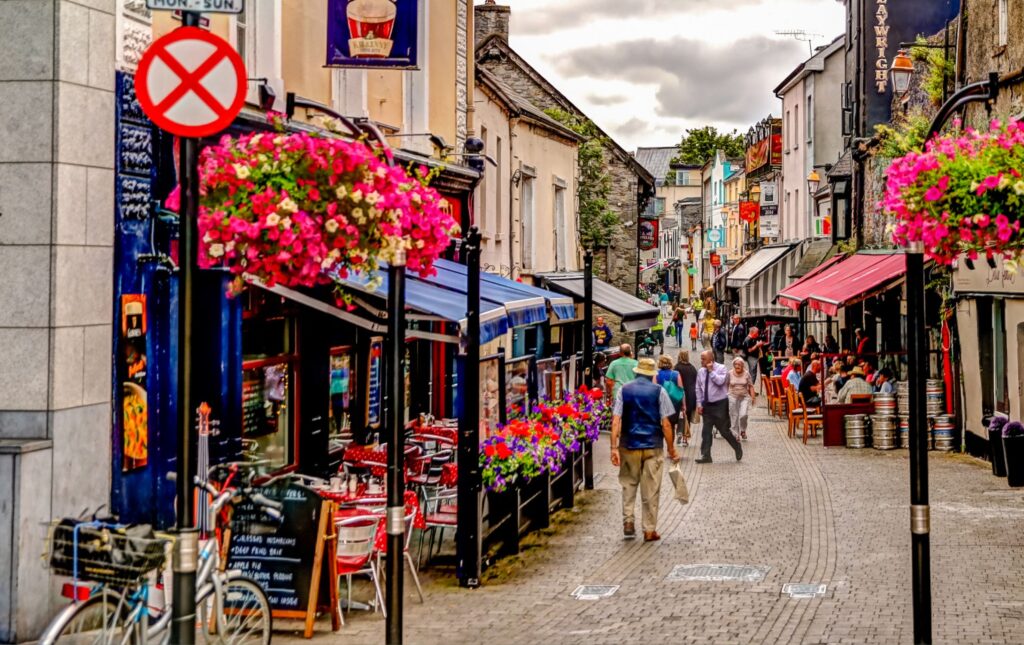 Historic buildings along a street in Kilkenny, Ireland