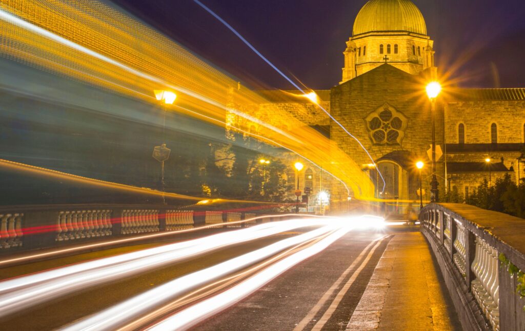 Traffic over a Galway bridge with motion blur