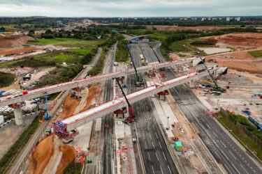 The final Water Orton span being lifted across the M24 during the September closure.
