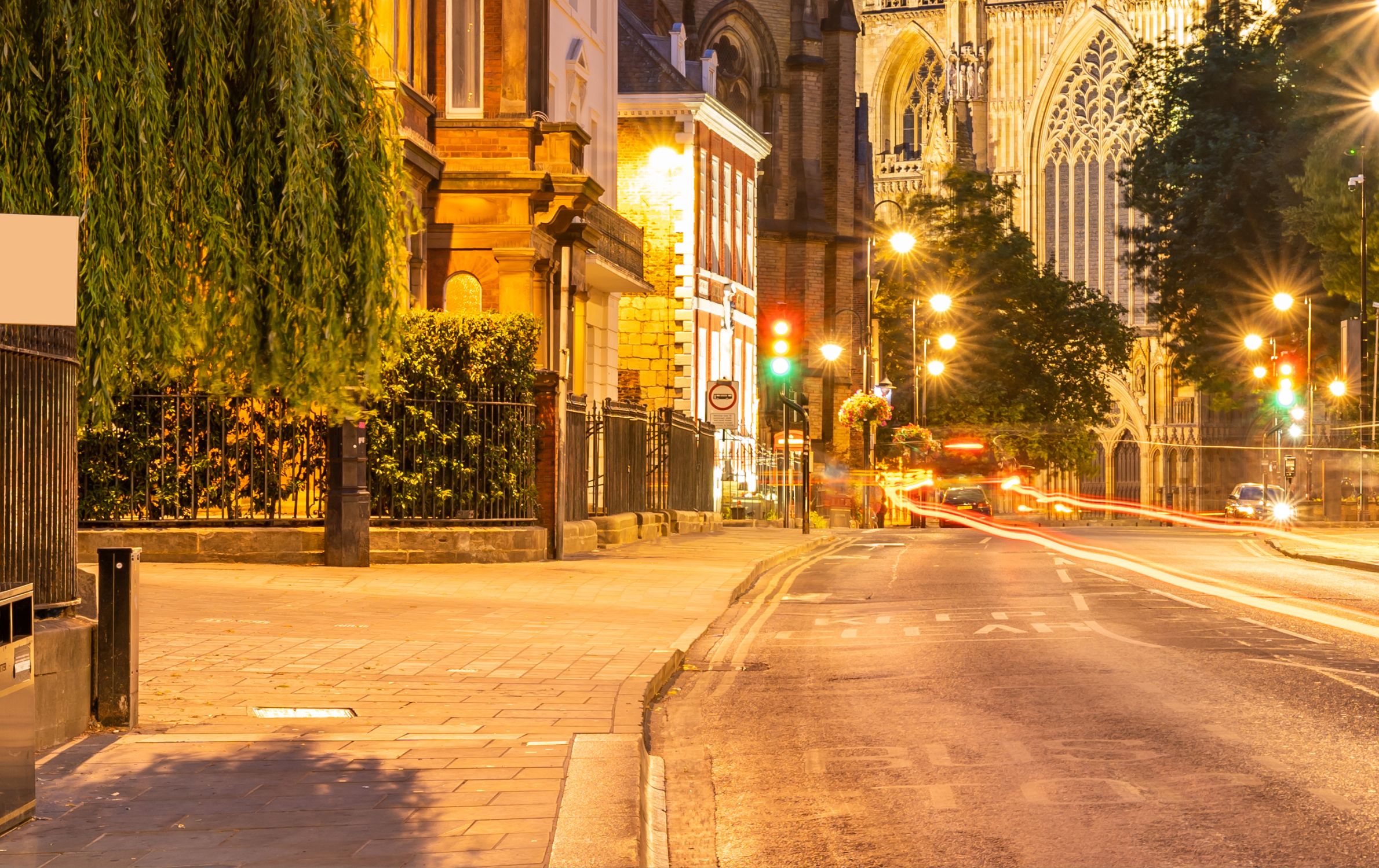 Traffic on a street near York Minster