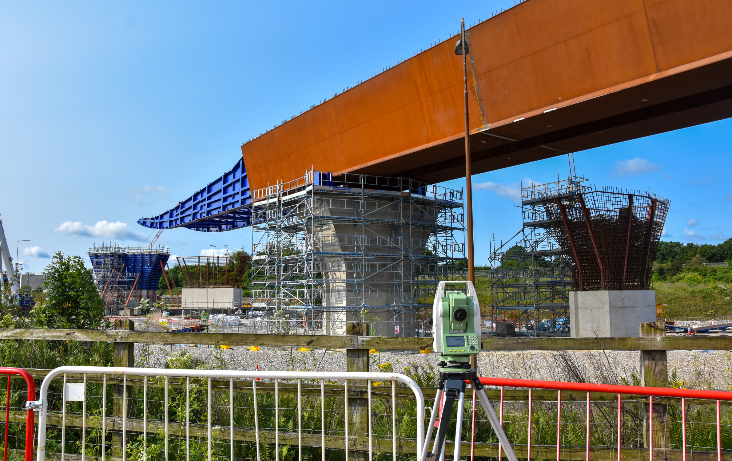 A wide angle shot of the M6 South viaduct being moved into position on the HS2 project.