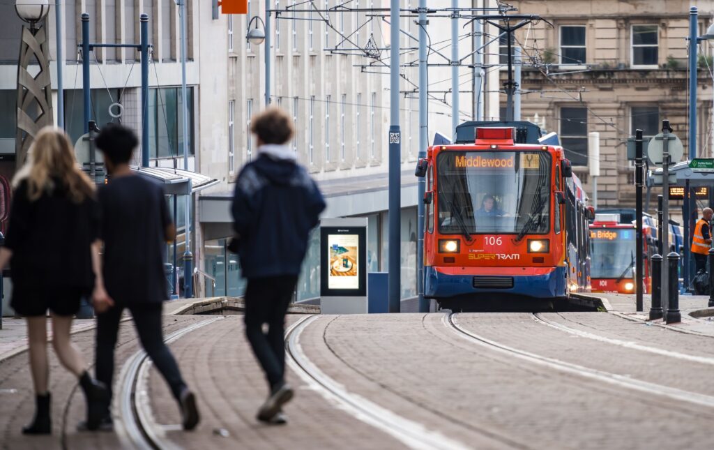 Sheffield Supertram in Sheffield city centre