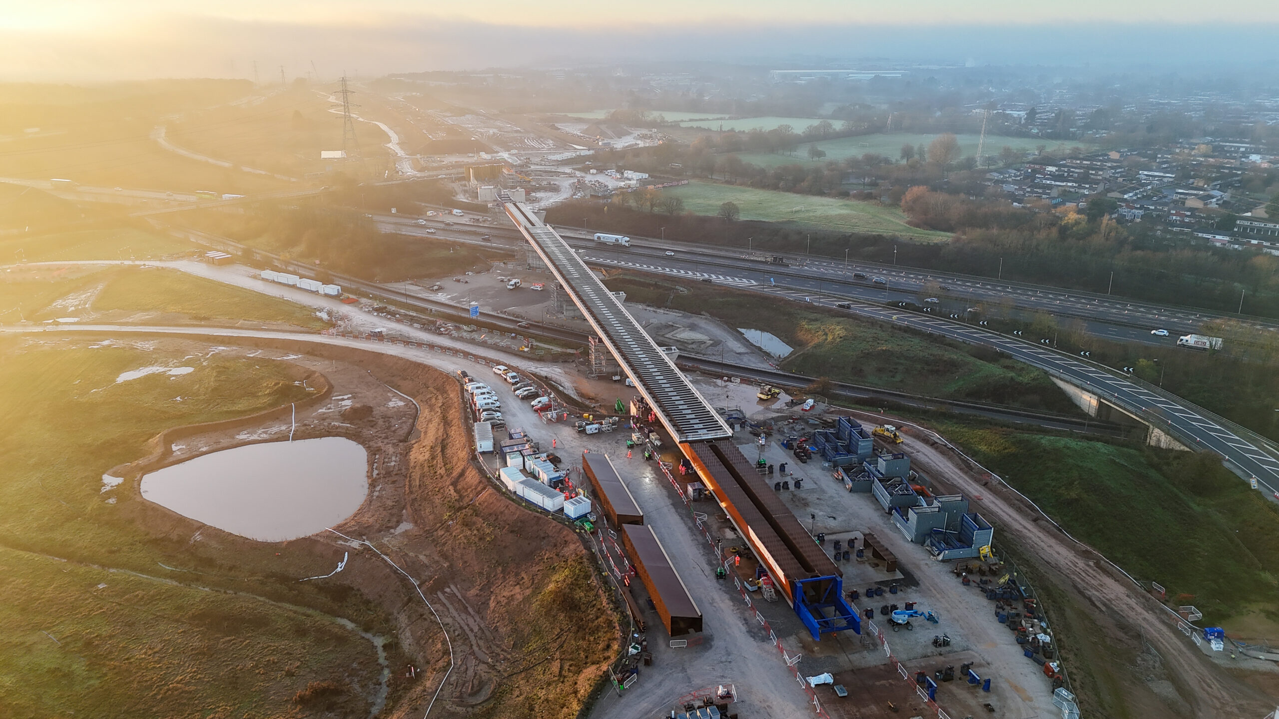 Aerial view of the M6 south viaduct slide