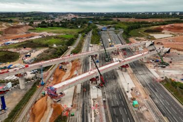The final Water Orton span being lifted across the M24 during the September closure.