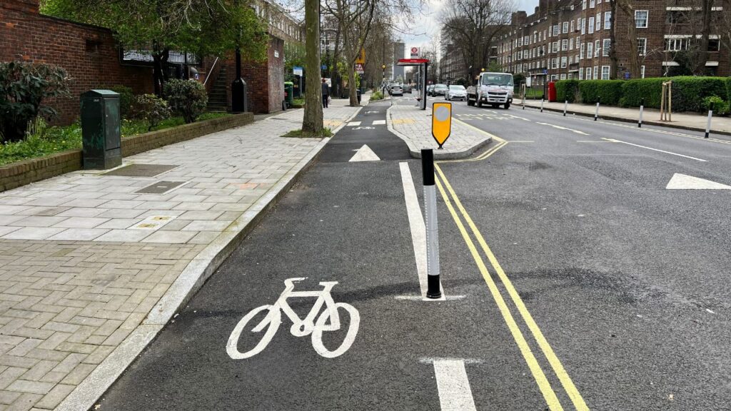 Cycle lane along Loughborough Road, Lambeth
